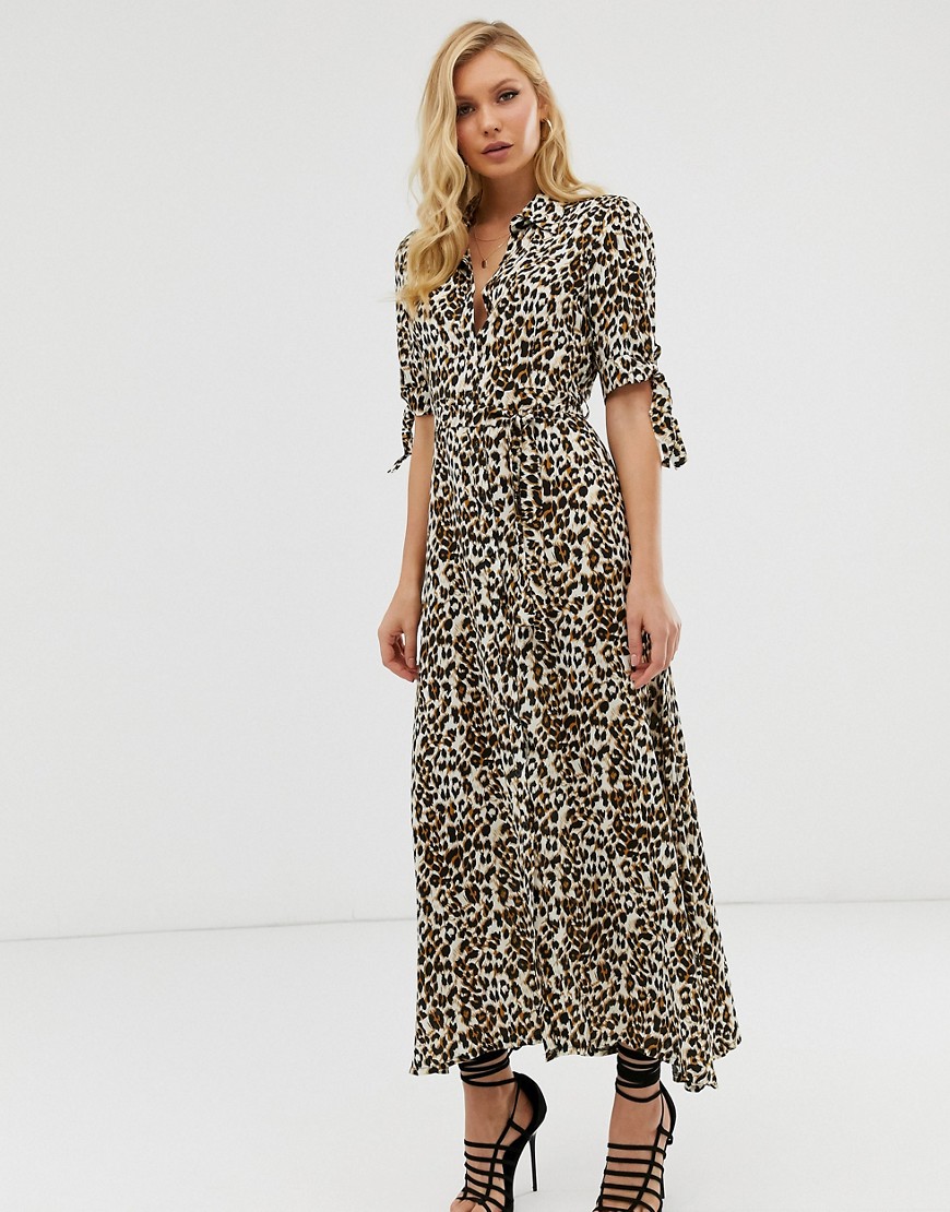 Zibi London – Leopardmönstrad skjortklänning i maximodell-Flerfärgad