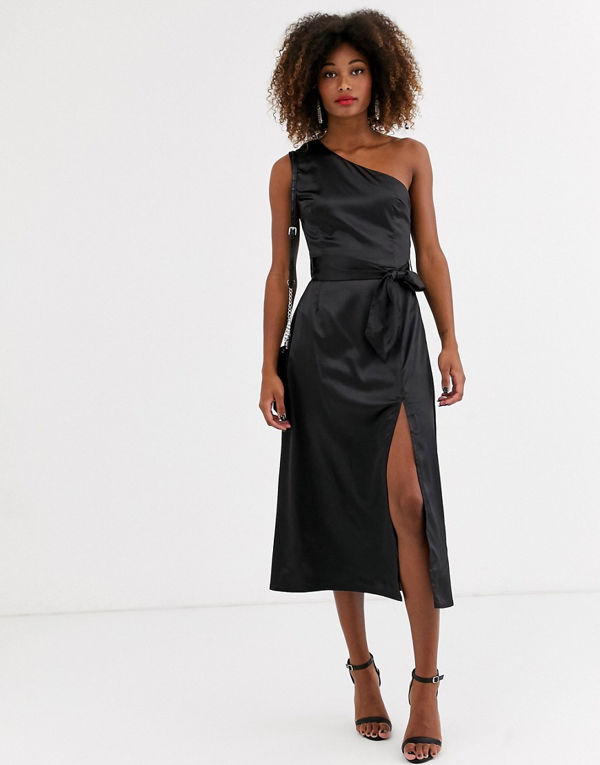 Zibi London – One shoulder-klänning i midilängd med slits i sidan-Svart