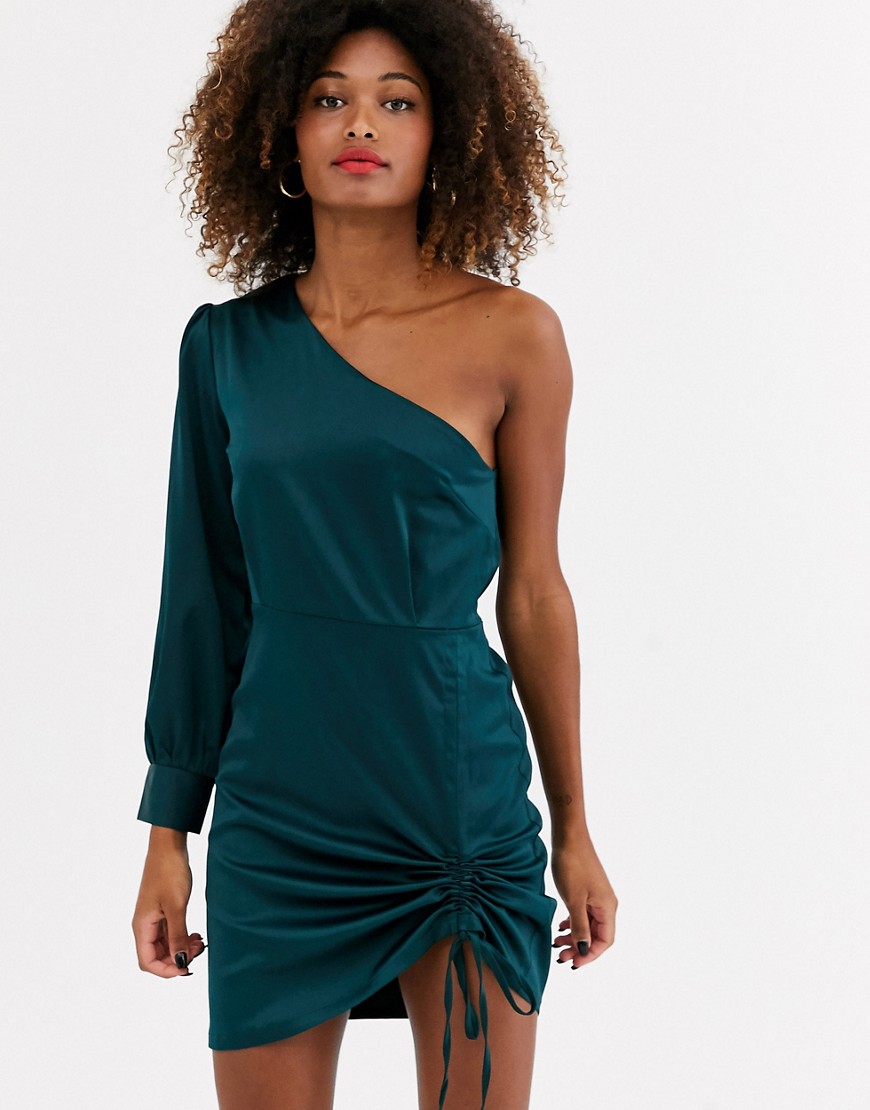 Zibi London – Rynkad, kort one shoulder-klänning-Grön