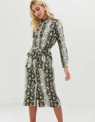 snake print midi shirt dress