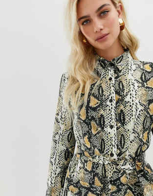 snake print shirt midi dress