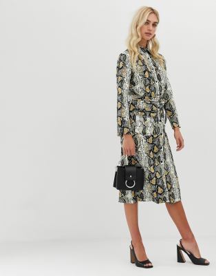 snake print shirt midi dress