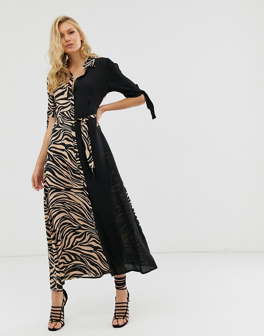 Zibi London – Tigermönstrad skjortklänning i maxilängd-Flerfärgad