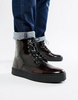 Zign cupsole lace up boots in burgundy 