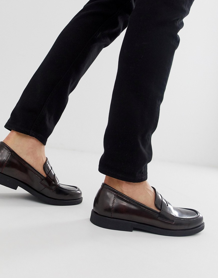 Zign high shine loafers in burgundy-Red