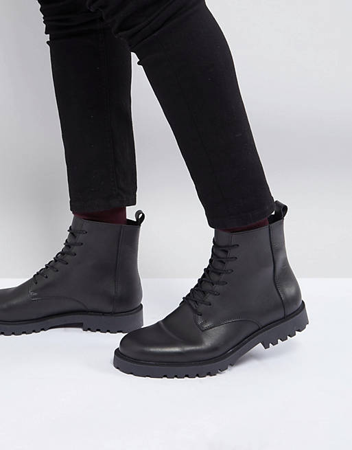 West Amorous library Zign Leather Lace Up Boots In Black | ASOS