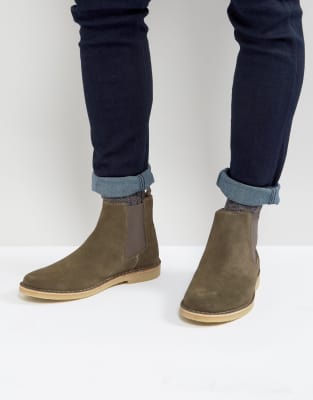 Zign Suede Chelsea Boots In Khaki