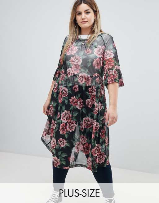 Zizzi - Robe mi-longue en tulle à imprimé floral