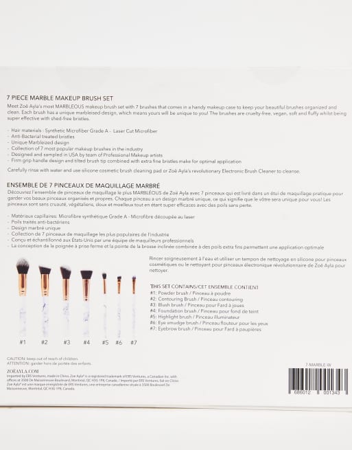 Zoe Ayla 7 Piece Marble Effect Make Up Brush Set with Leather Pouch - WHITE - WHITE, 3 of 4