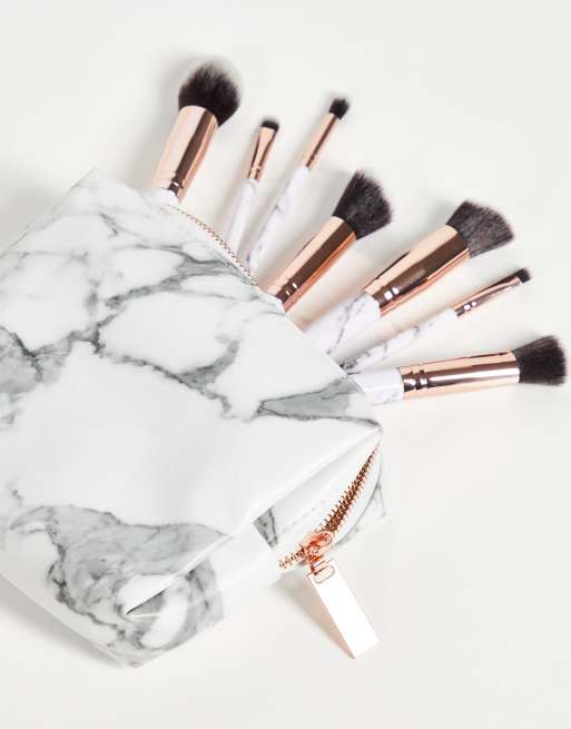 Zoe Ayla - Confezione da 7 pennelli per make-up effetto marmo con custodia in pelle - WHITE, 4 di 4