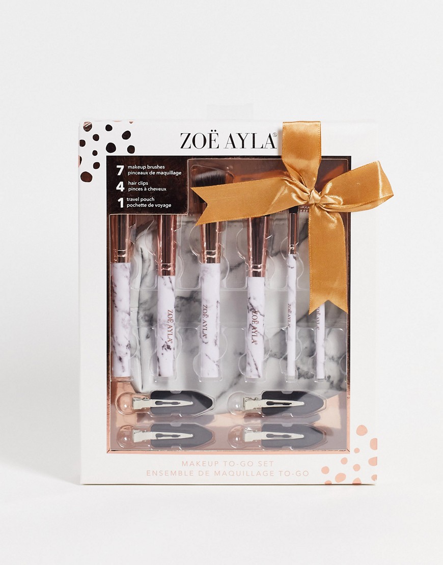 Zoe Ayla marble make up brush 7 set with marble case styling clips 4pk gift set-No colour