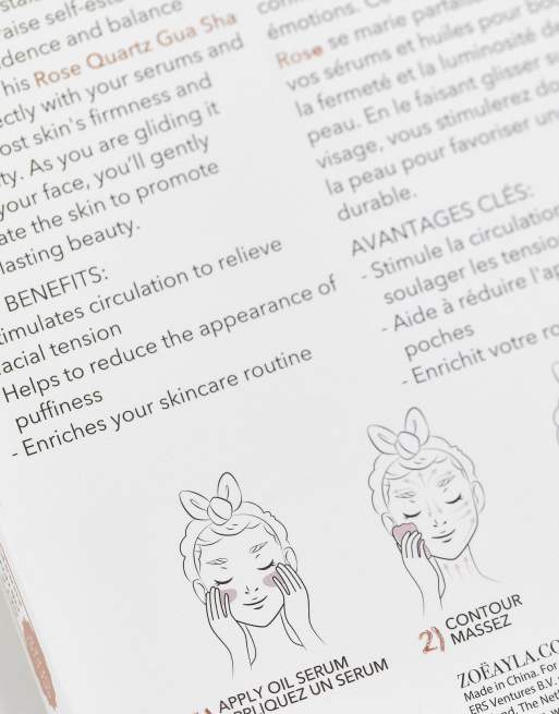 Zoe Ayla - Outil pour le visage gua sha en quartz rose sculpté - Rose, 4 de 4
