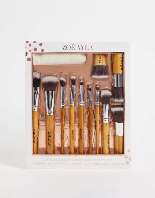 Zoe Ayla - Professional - Sæt med 11 makeup-børster i bambus med stofetui 