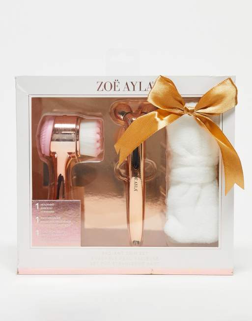 Zoe Ayla Radiant Skin Set: Dual Facial Cleansing Brush, 3D Facial Massager & Waffle Towel Headband - NOC