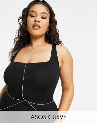 фото Золотистая тонкая цепочка для тела asos design curve-золотистый asos curve