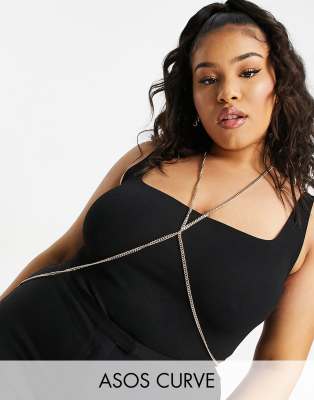 фото Золотистая цепочка для тела с крупными звеньями asos design curve-золотистый asos curve