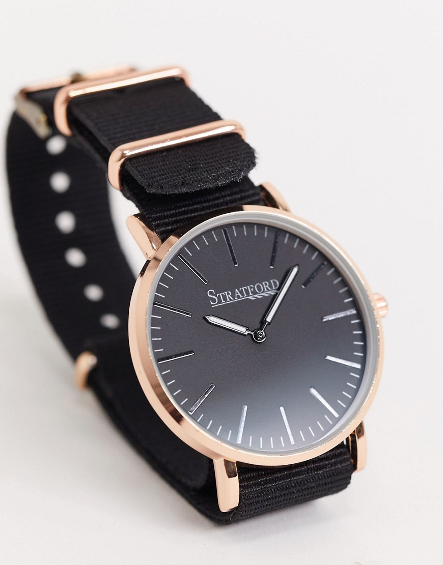 фото Золотисто-розовые часы с нейлоновым ремешком stratford-черный