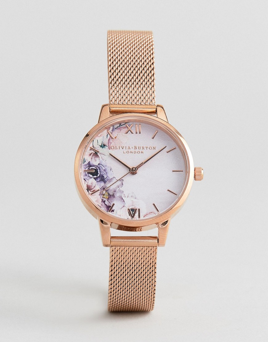 фото Золотисто-розовые часы с цветочным принтом olivia burton - ob16pp39-золотой