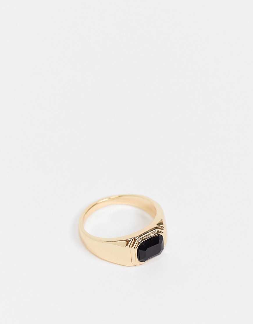 фото Золотистое кольцо-печатка с черным камнем designb-многоцветный designb london