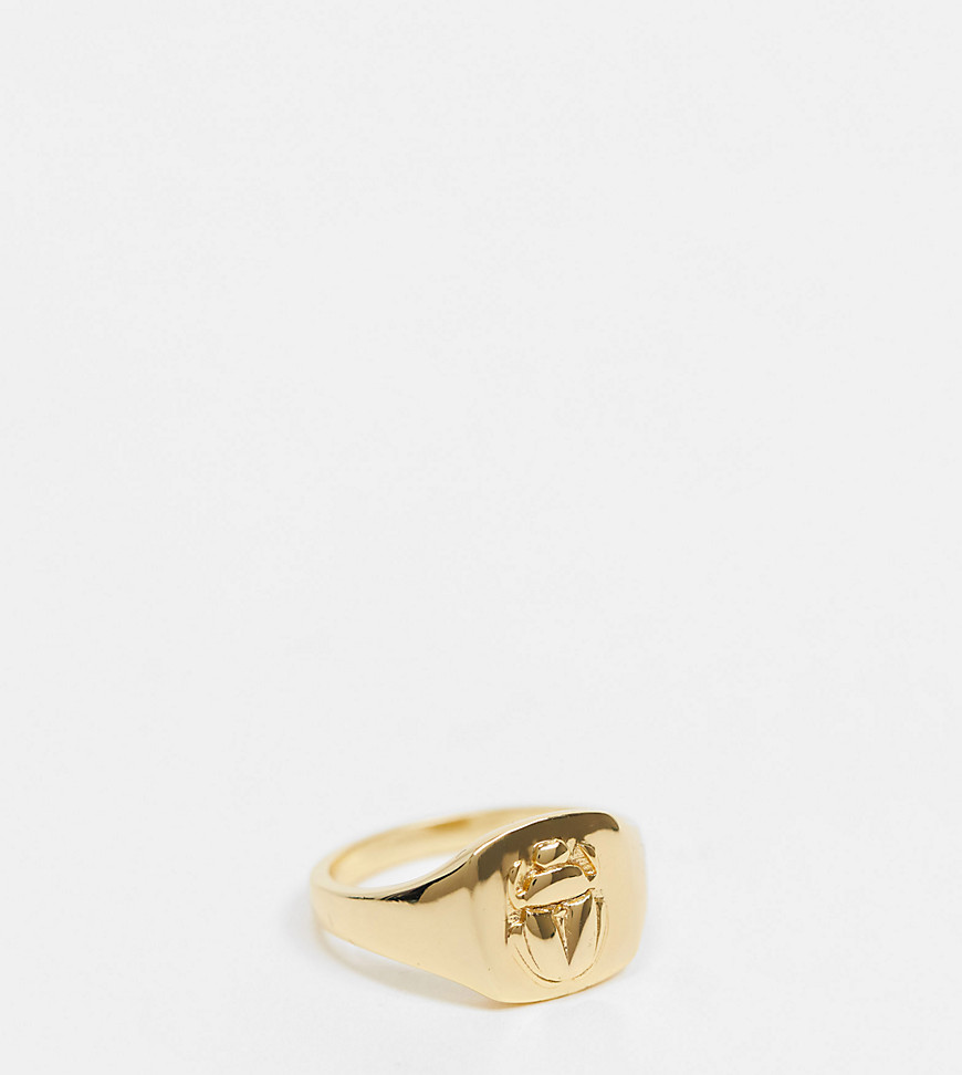фото Золотистое кольцо-печатка с гравировкой скарабея serge denimes-золотистый