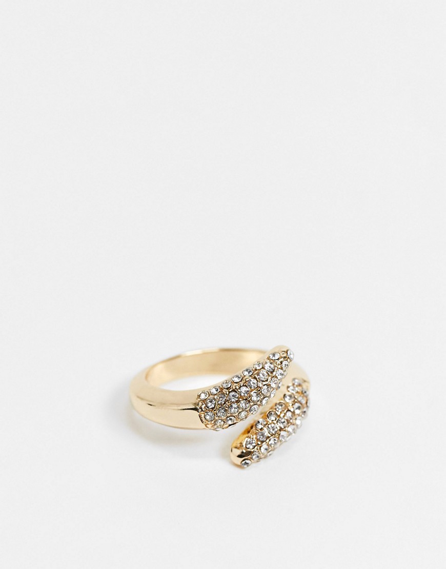 фото Золотистое кольцо с перекрестным дизайном со стразами заподлицо topshop-золотистый