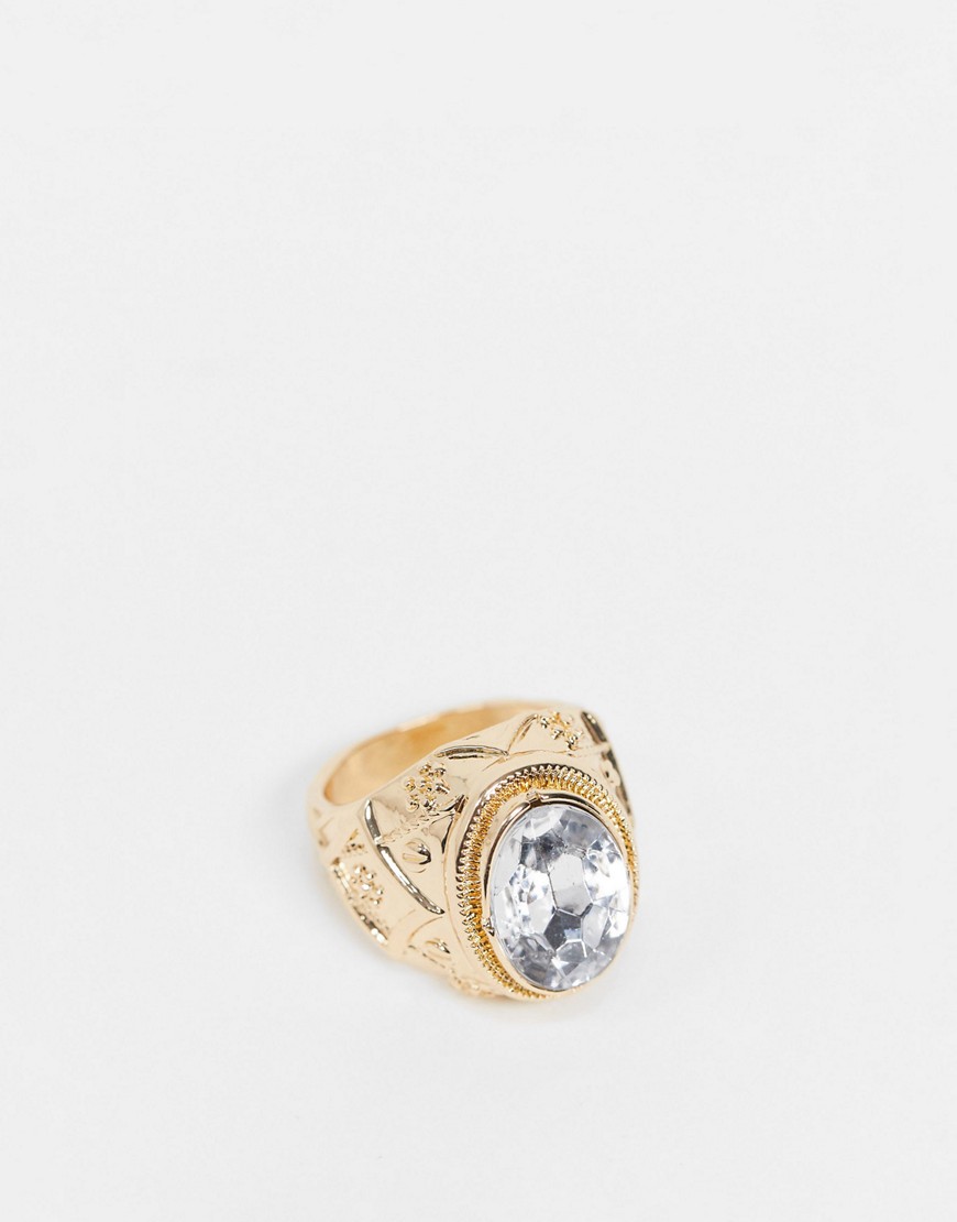 фото Золотистое кольцо с прозрачным камнем chained & able-золотой