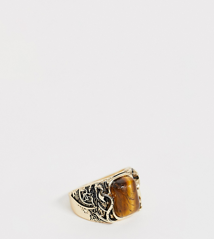 фото Золотистое кольцо с тиснением и полудрагоценным камнем reclaimed vintage inspired эксклюзивно для asos-золотой