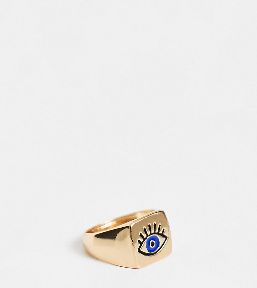 фото Золотистое массивное кольцо с «третьим глазом» синего цвета designb london curve-золотистый