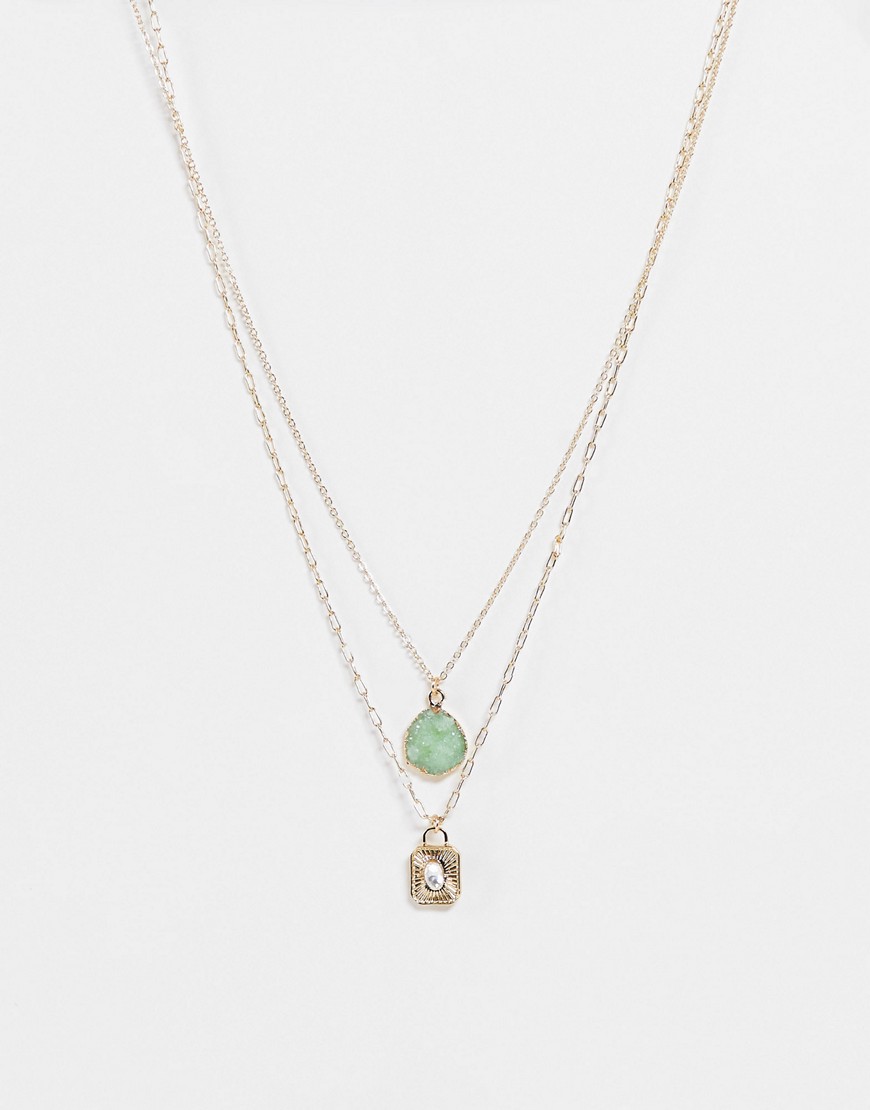 фото Золотистое многорядное ожерелье с подвесками в виде кристаллов designb london-золотистый