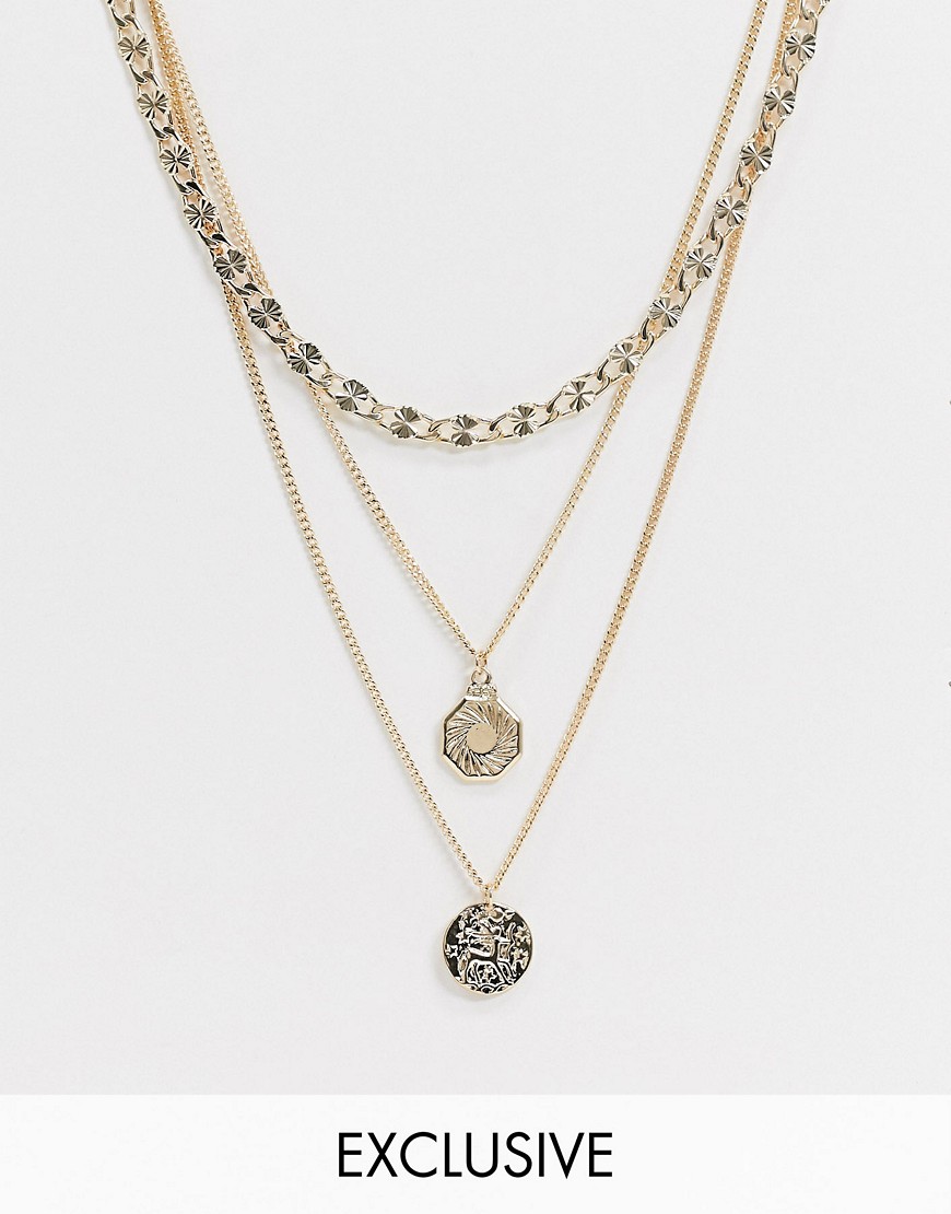 фото Золотистое многоярусное ожерелье с подвесками reclaimed vintage-золотой
