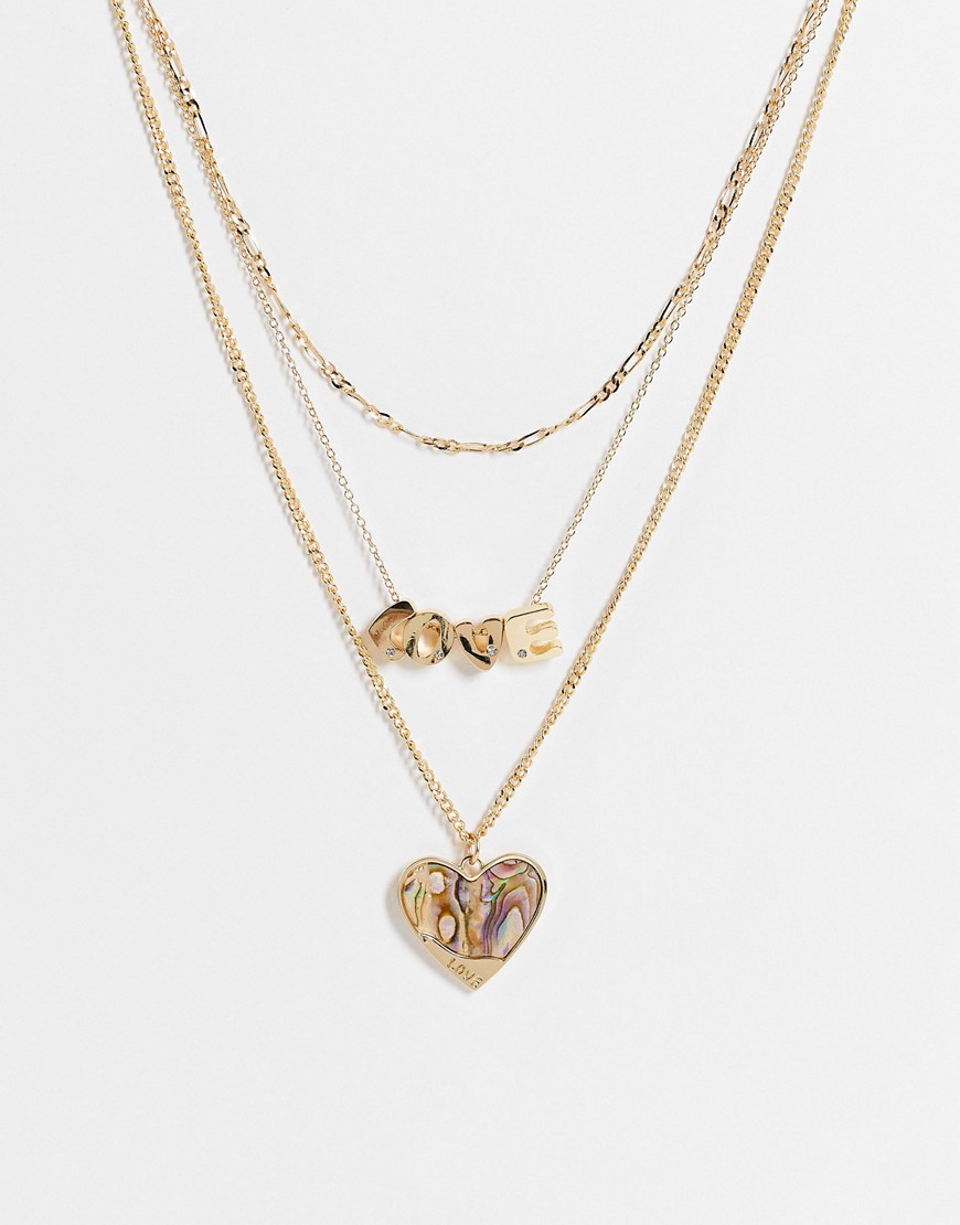 фото Золотистое многоярусное ожерелье с подвесками с надписью "love" и в виде сердца из искусственного гелиотропа glamorous-золотистый