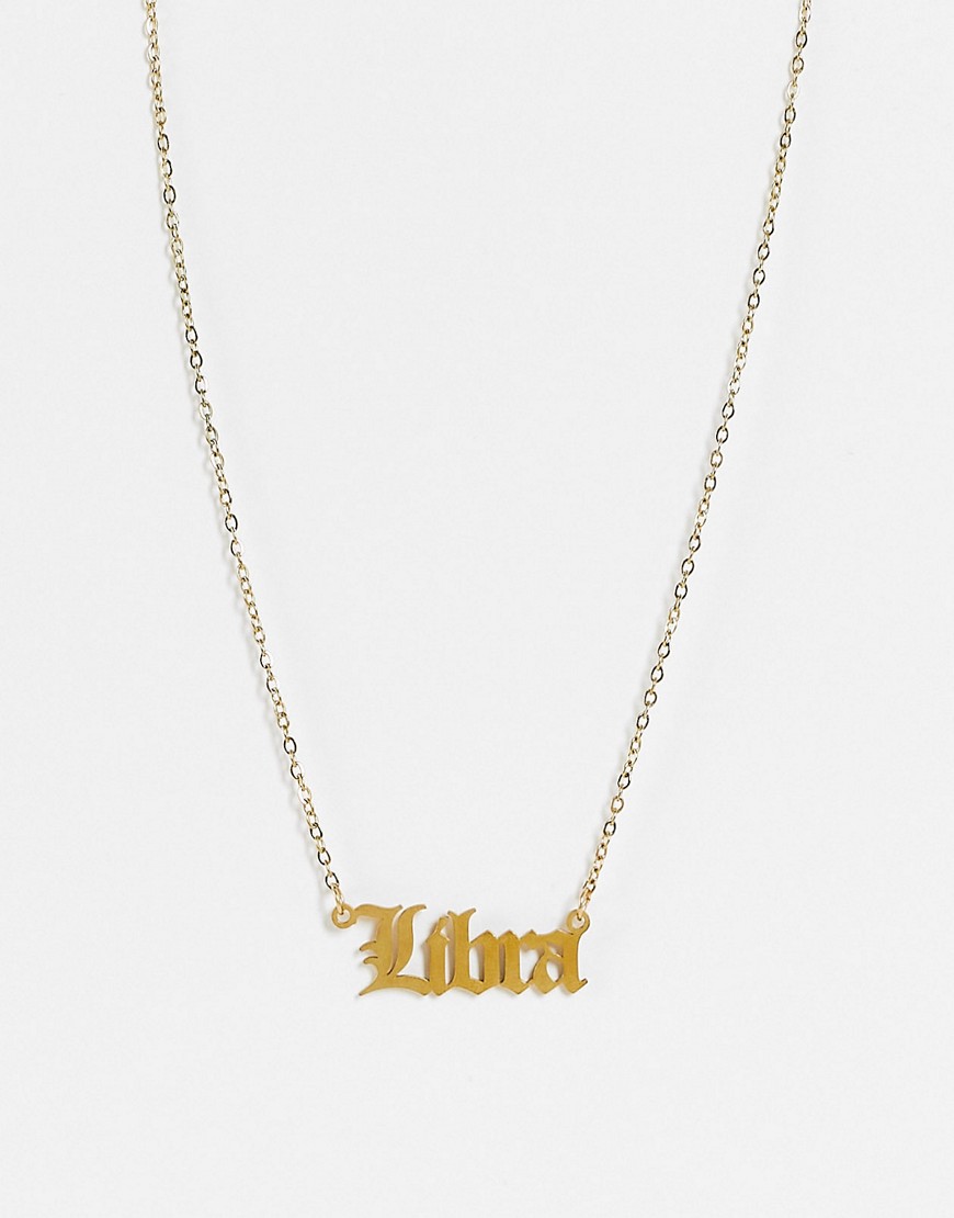 фото Золотистое ожерелье из нержавеющей стали с подвеской со знаком зодиака весы designb london-золотистый
