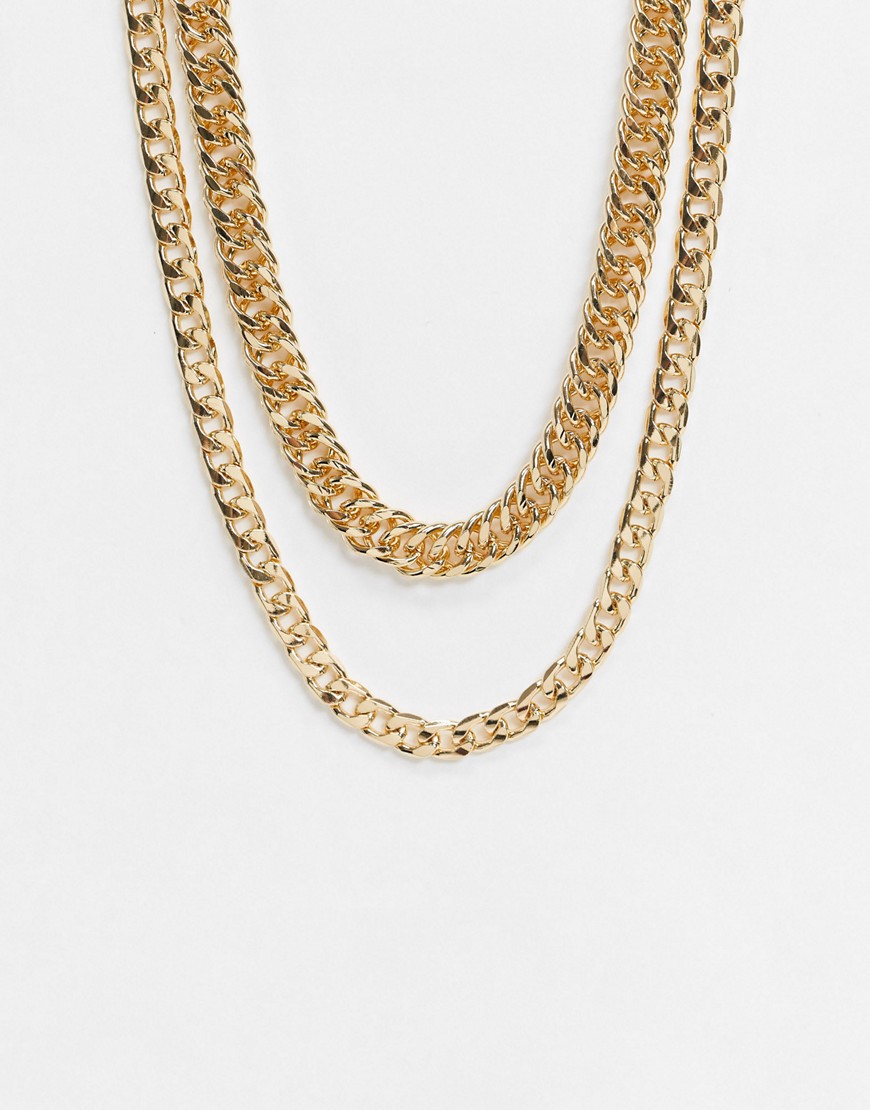 фото Золотистое ожерелье из нескольких цепочек с массивными звеньями topshop-золотистый