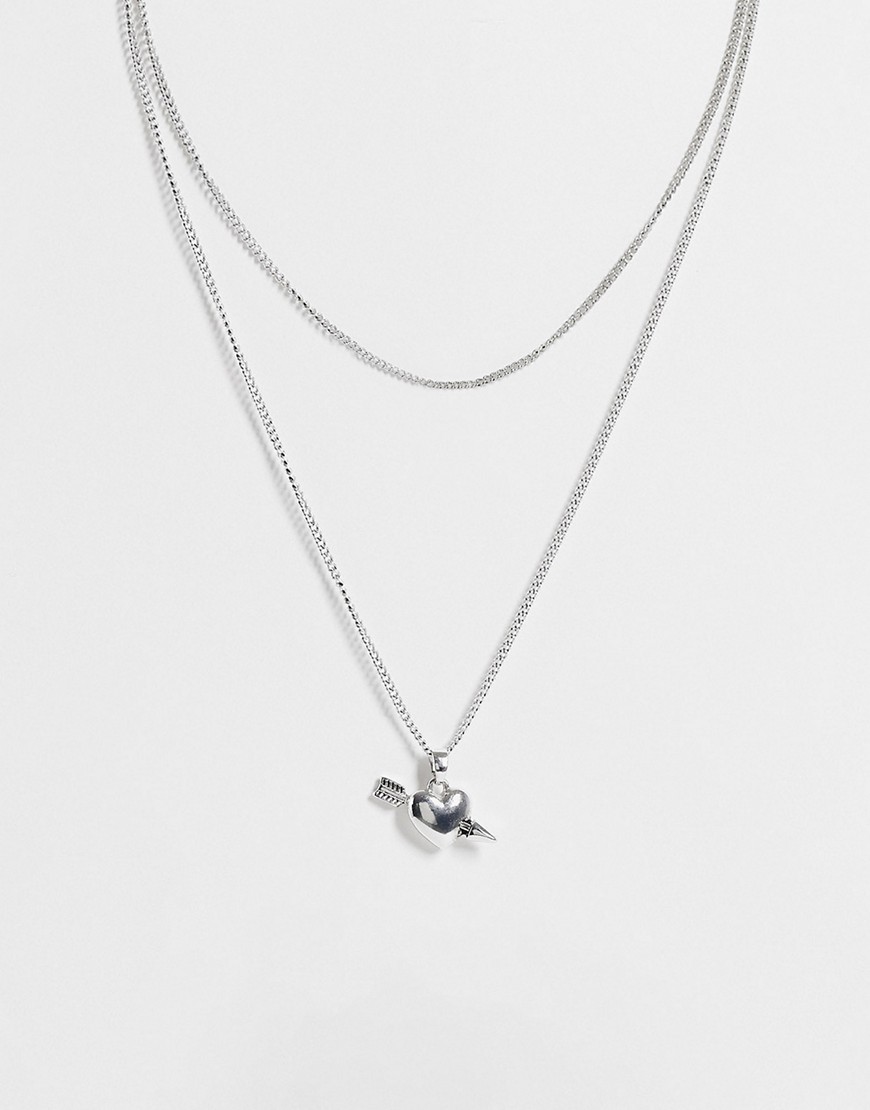 фото Золотистое ожерелье из нескольких цепочек с подвеской в виде сердца со стрелой topshop-серебряный