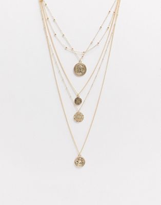 фото Золотистое ожерелье из цепочек в несколько рядов с подвесками ashiana-золотой