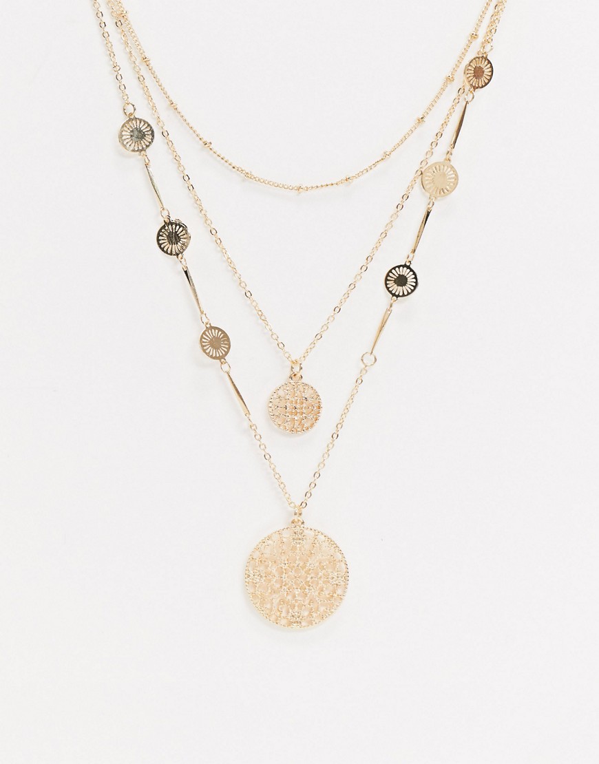 фото Золотистое ожерелье из цепочек в несколько рядов с подвесками pieces-золотой