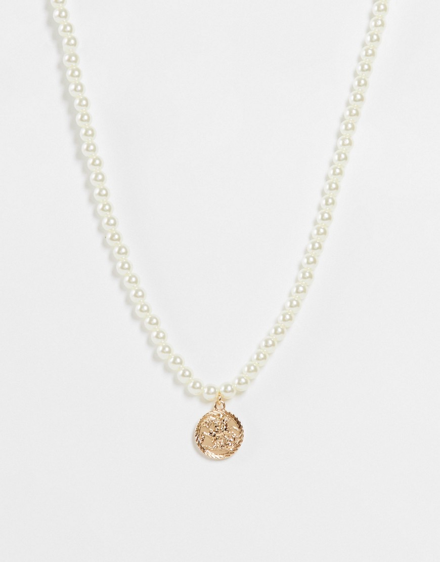 фото Золотистое ожерелье из жемчужин с подвеской chained & able-золотистый