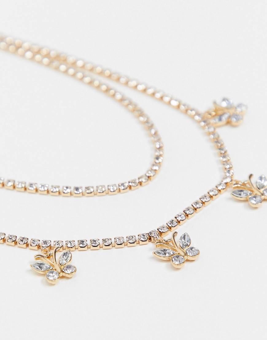 фото Золотистое ожерелье с бабочками и стразами asos design-золотой