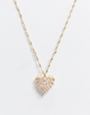 фото Золотистое ожерелье с фианитами на подвеске в форме сердца asos design-золотой