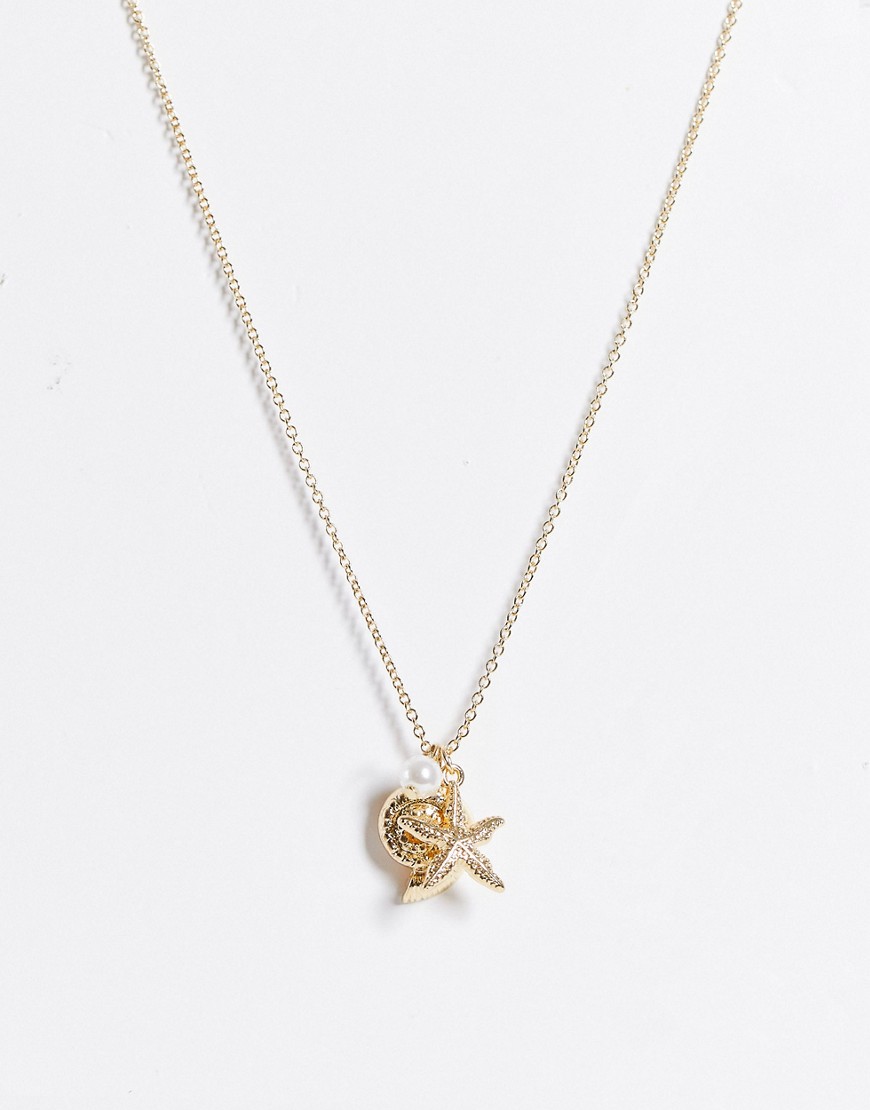  Золотистое ожерелье с подвесками в виде ракушки и морской звезды ASOS DESIGN-Золотистый