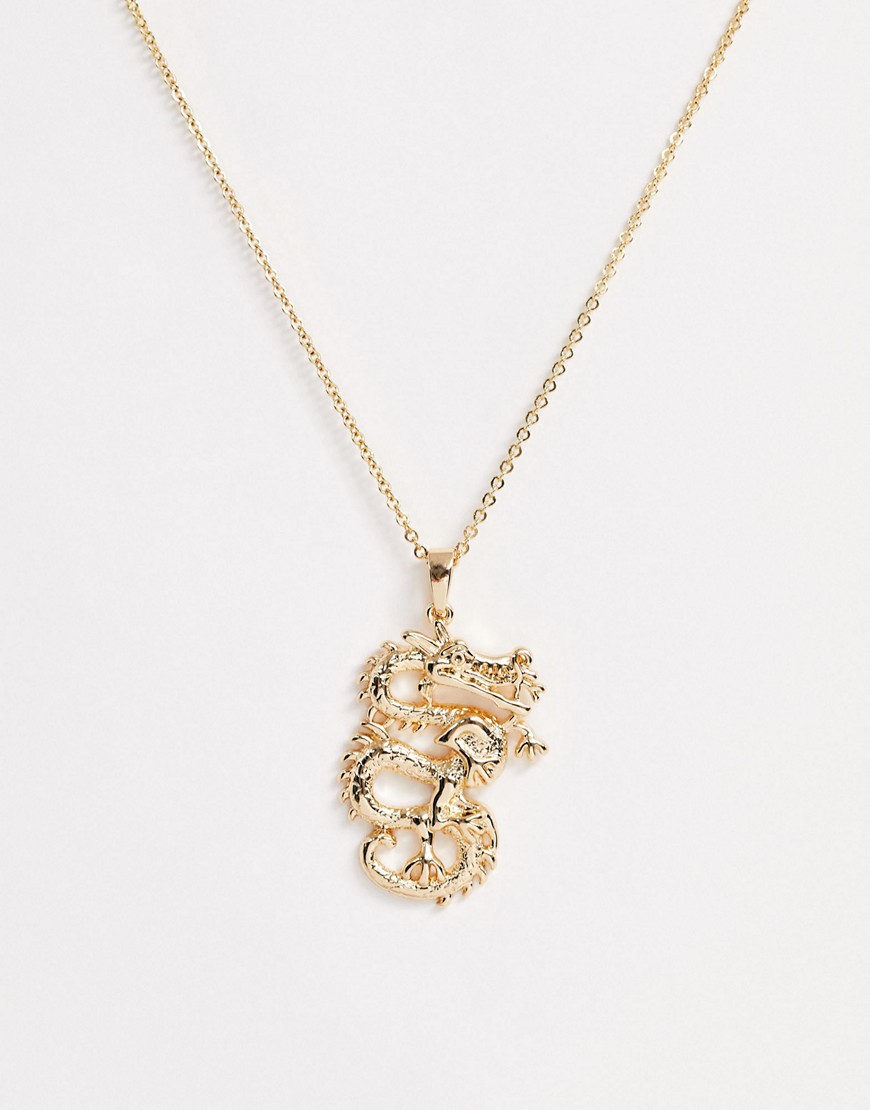 фото Золотистое ожерелье с подвеской-драконом missguided-золотой