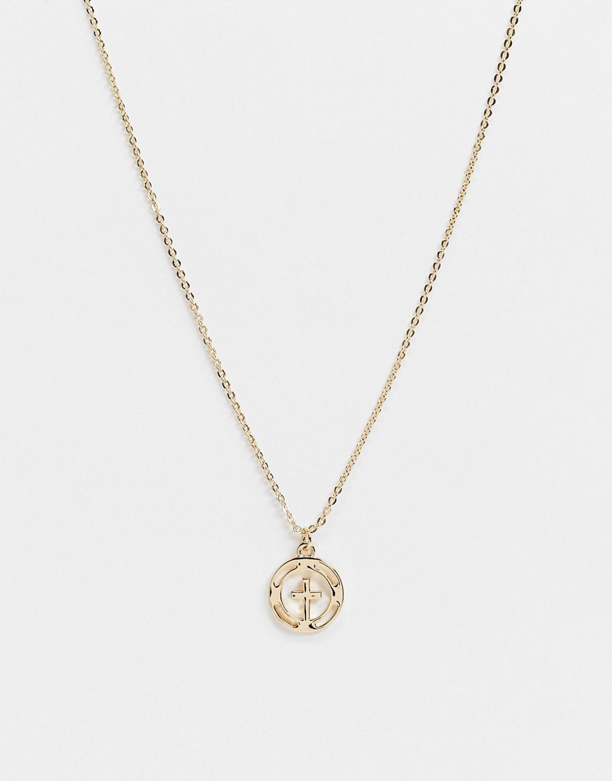 фото Золотистое ожерелье с подвеской-монеткой и крестообразным вырезом topman-золотистый