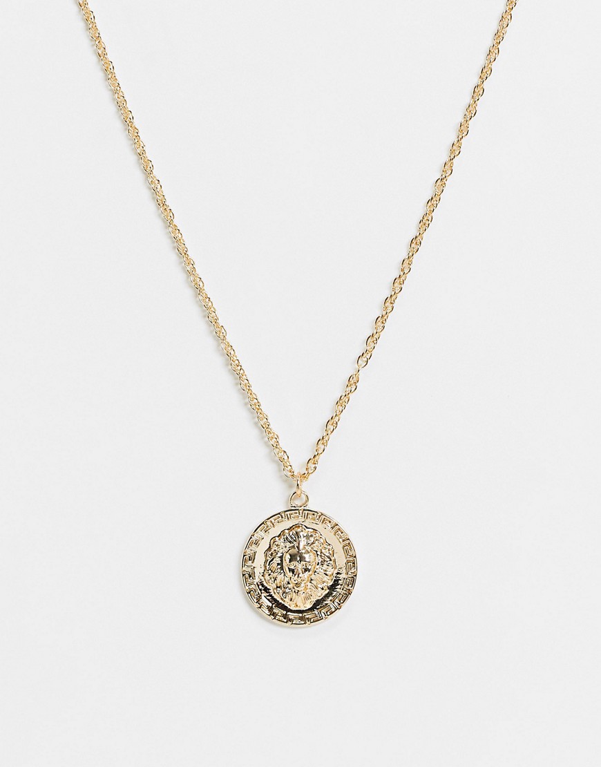 фото Золотистое ожерелье с подвеской-монеткой со львом river island-золотистый