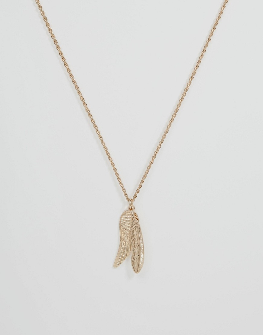 фото Золотистое ожерелье с подвеской в виде пера asos design-золотой