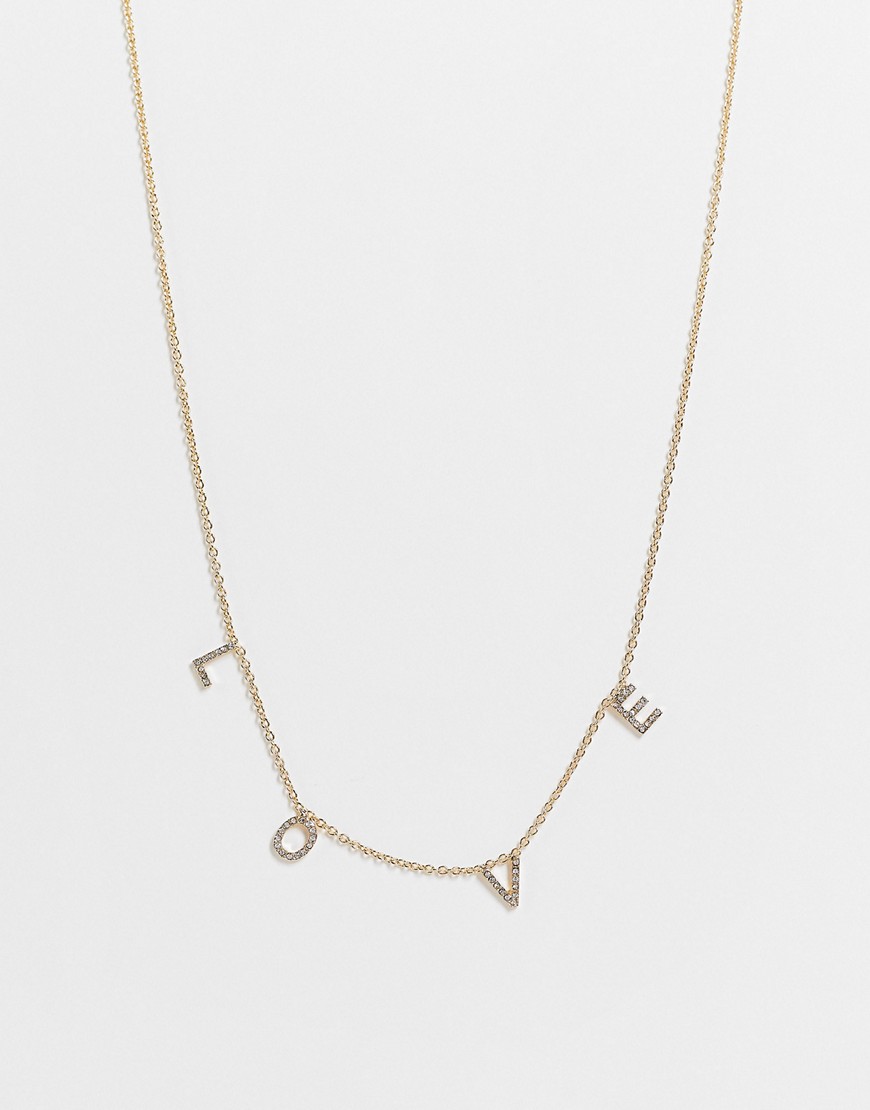 фото Золотистое ожерелье со словом "love" из букв с маленькими кристаллами asos design-золотистый