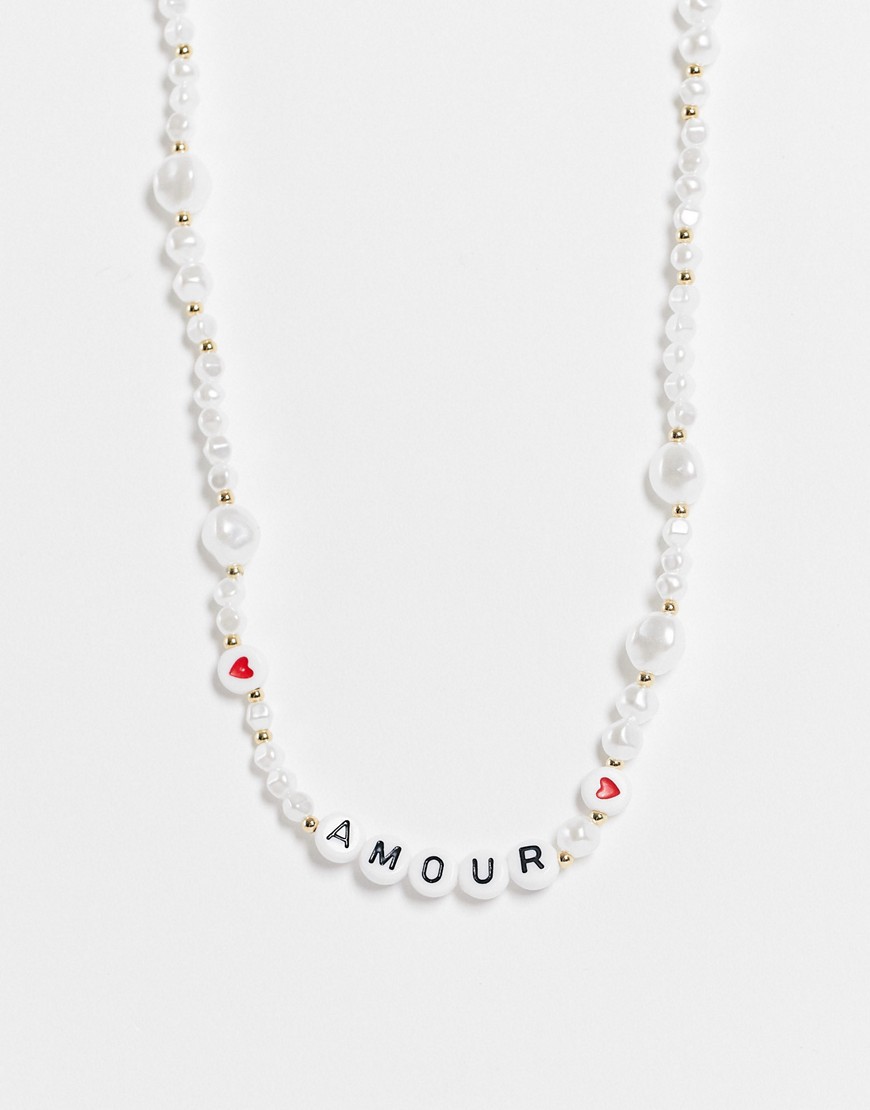  Золотистое ожерелье-цепочка из жемчуга и бусин с надписью Amour Liars & Lovers-Золотистый