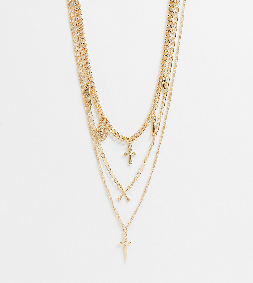 фото Золотистое ожерелье в несколько рядов с подвесками в виде кинжала и костей reclaimed vintage inspired-золотистый