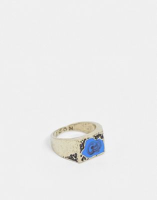 фото Золотистое состаренное кольцо-печатка с бирюзовым камнем icon brand-золотистый