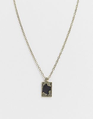 фото Золотистое состаренное ожерелье с подвеской из бирюзового камня icon brand-золотой