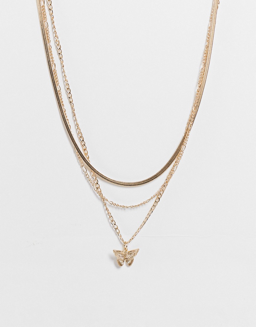 фото Золотистое ярусное ожерелье-цепочка с бабочкой topshop-золотистый